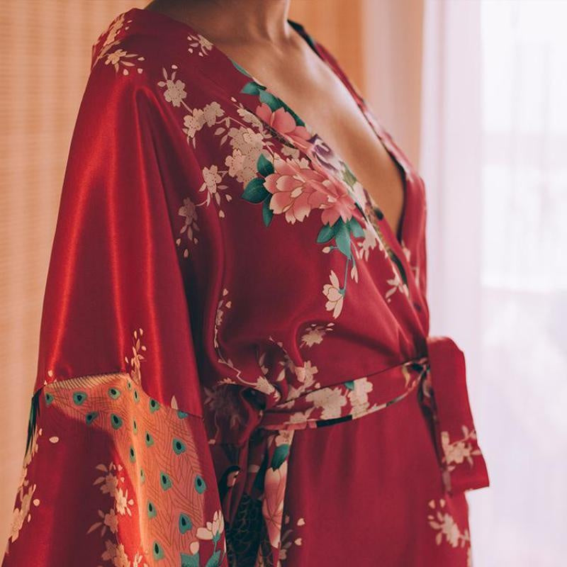 Satin Floral Kimono Robe - Plus Size Robe Mini Dress