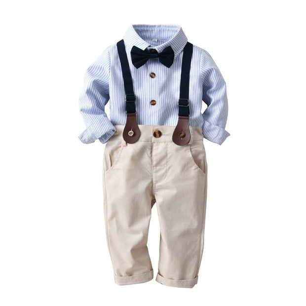 Boys Suit Sets Sky Blue Striped Outfits 3Pcs - MomyMall