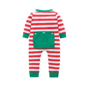 Kids Christmas Romper Comfy Striped Long Sleeve Cotton Jumpsuits 2 Pcs