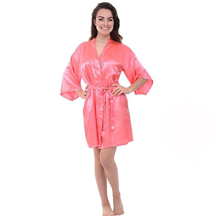 Faux Silk Short Sleeve Mini Robe - Plus Size Robe - MomyMall