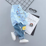 Kids Boys Girl Suits Print Jeans 2 Pcs Sets Costume - MomyMall