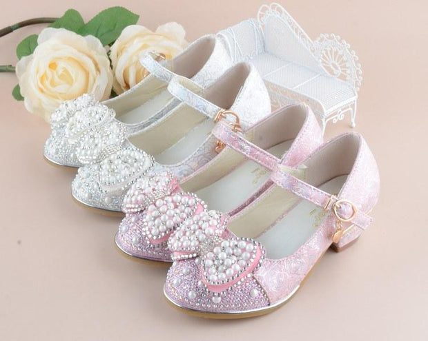 Kid Baby Girl Princes Party And Wedding Flower  Leather Shoes Fashion High Heel Shoe