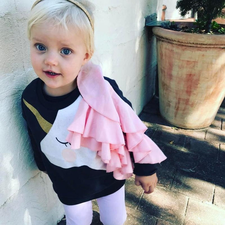 Baby Girls Magical Unicorn Lace Ruffle Casual Sweatshirts 0-4Y - MomyMall 0-6 Months / Pink