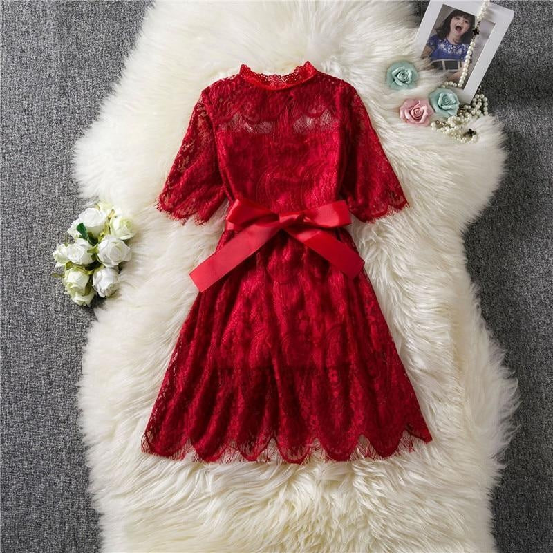 Girls Dress Flower Lace Hollow Party Frocks Dress - MomyMall