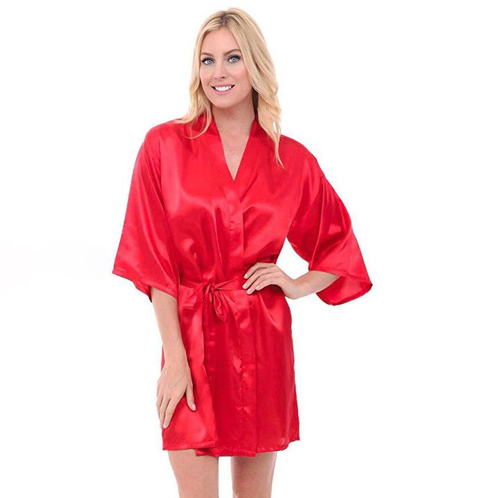Faux Silk Short Sleeve Mini Robe - Plus Size Robe - MomyMall RED / S