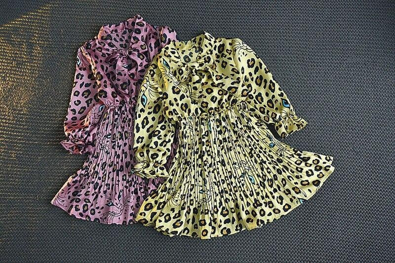 Girl Autumn Dress Fashion Leopard Printed Long Sleeved Dresses 2-12 Years - MomyMall