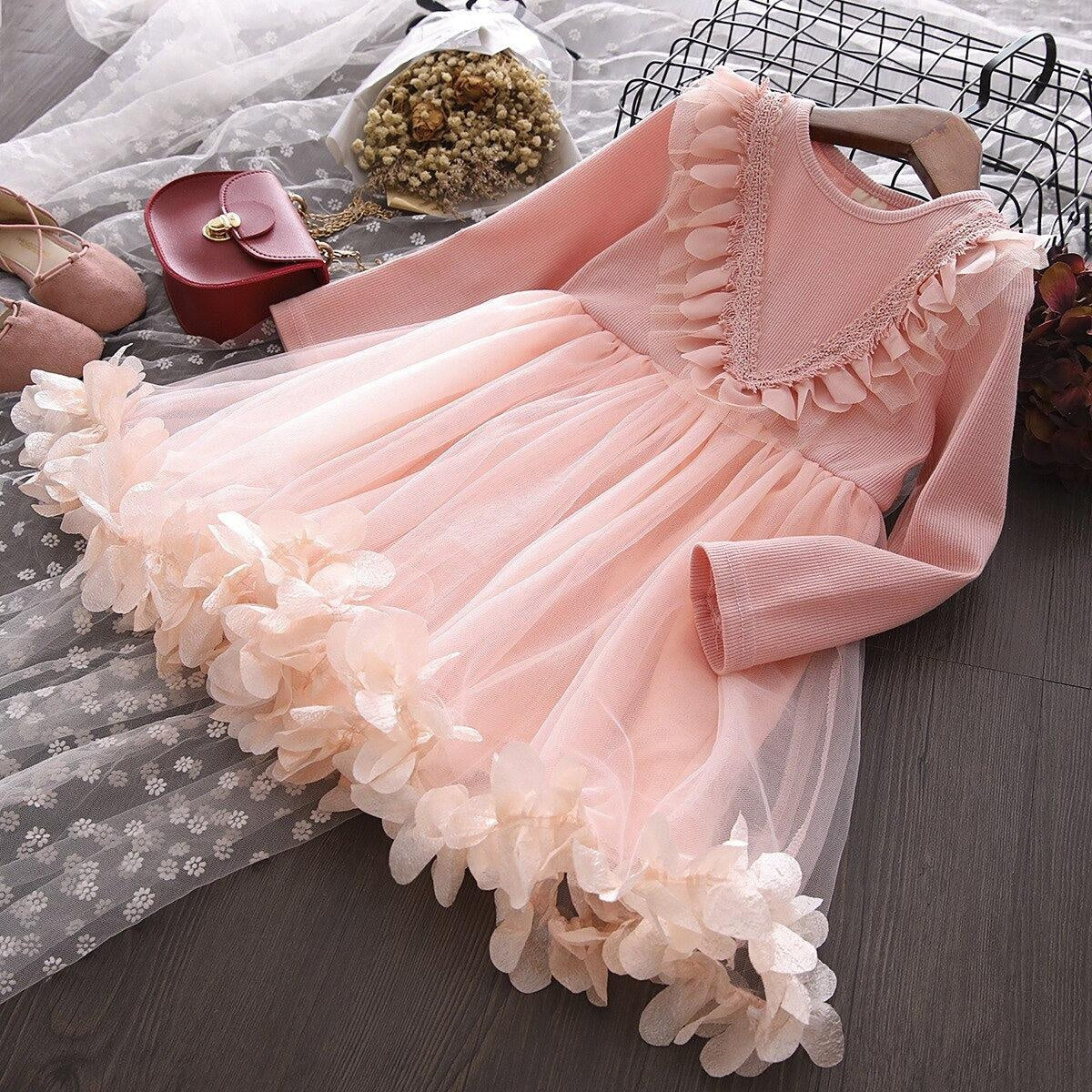 Girl Dress Petal Mesh Tutu Spring Autumn Princess Dresses 1-8 Years