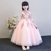 Girl Elegant Pink Tulle Flower Wedding Appliques Princess Party Prom Dress - MomyMall