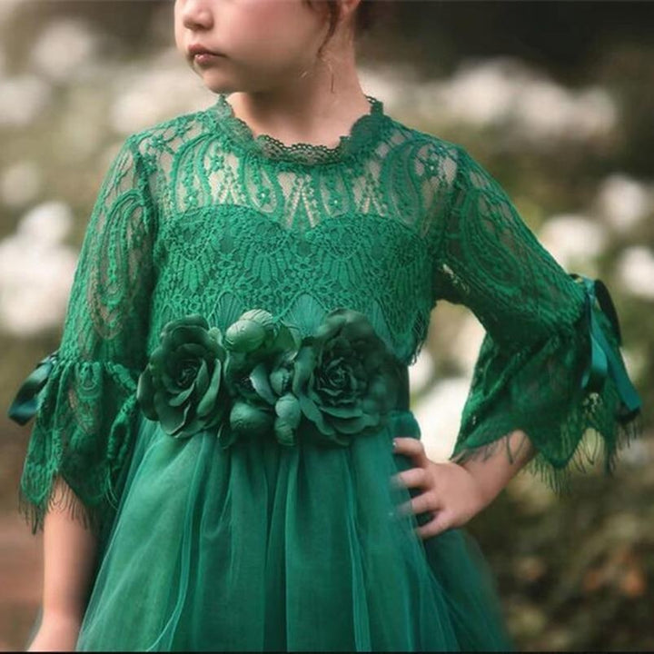 Kids Girls Party Dress Heart Design Princess Costumes Flare Sleeve Dress - MomyMall