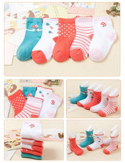 Enfants Fille Rayures Chaussettes Coton Doux Dessin Animé Mignon 5 Paires 0-5 Ans