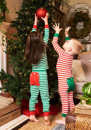 Kids Christmas Romper Comfy Striped Long Sleeve Cotton Jumpsuits 2 Pcs