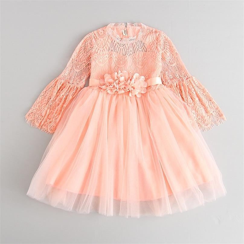 Kids Girls Party Dress Heart Design Princess Costumes Flare Sleeve Dress - MomyMall