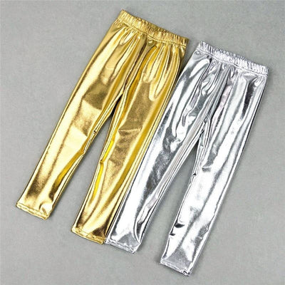 Baby Girls Leggings Metallic Gold Silver Punk Pants 2-10 Years - MomyMall