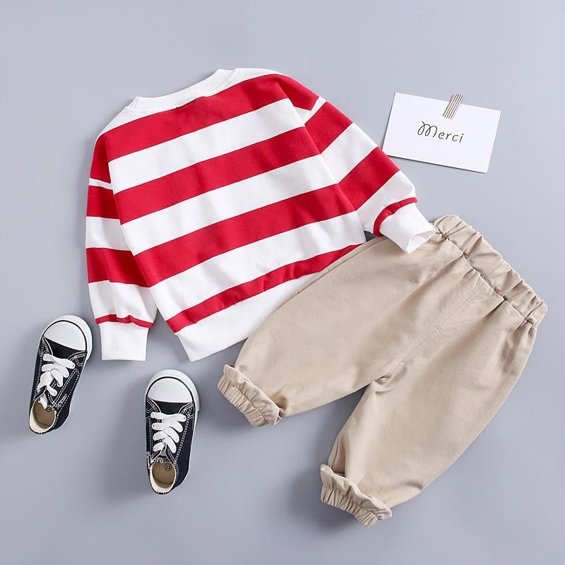 Kids Girls Boys Clothing Spring Autumn Striped Suit 2 Pcs Set - MomyMall