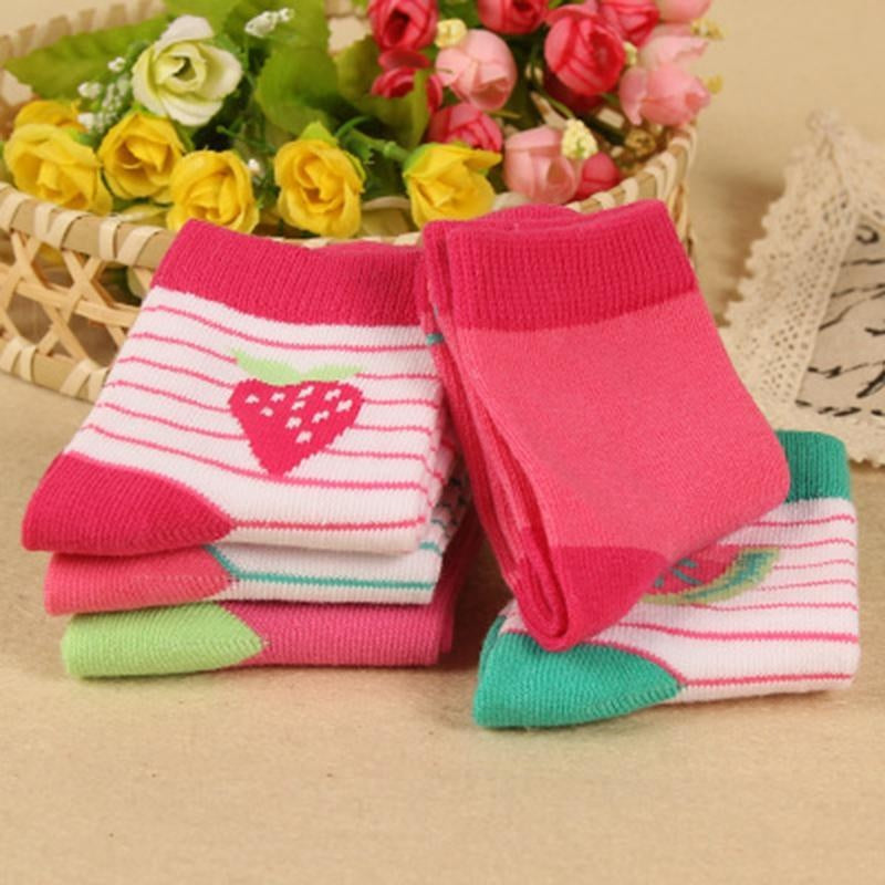 Kids Girl Stripes Socks Soft Cotton Cute Cartoon 5 Pairs 0-5 Years