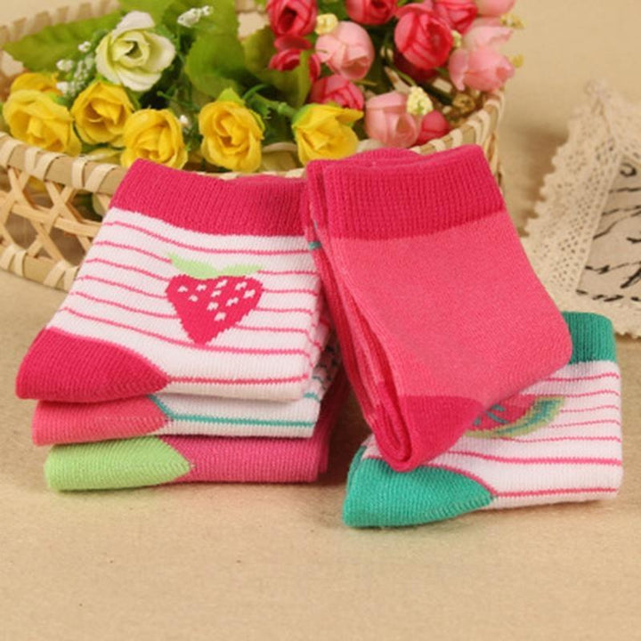 Kids Girl Stripes Socks Soft Cotton Cute Cartoon 5 Pairs 0-5 Years