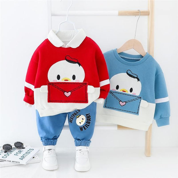 Toddler Baby Girls Boys Cartoon Long Sleeve T Shirt+ Pants 2 Pcs Outfits - MomyMall Red / 3-6 Months