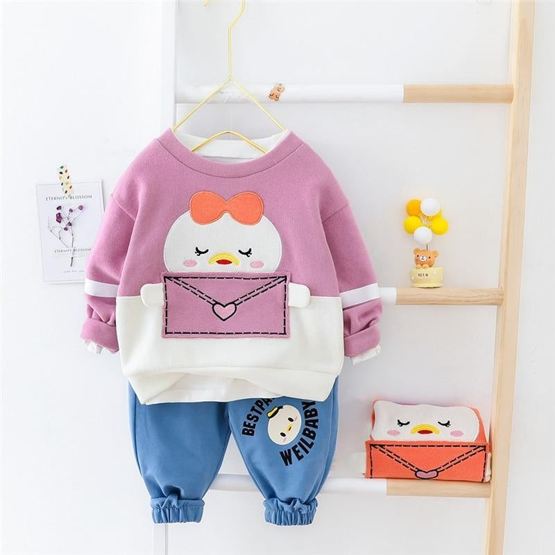 Toddler Baby Girls Boys Cartoon Long Sleeve T Shirt+ Pants 2 Pcs Outfits - MomyMall Purple / 3-6 Months