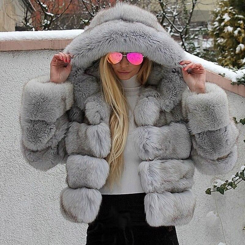 Hooded Faux Fur Bubble Coat - Luxury Winter Faux Fur Coat