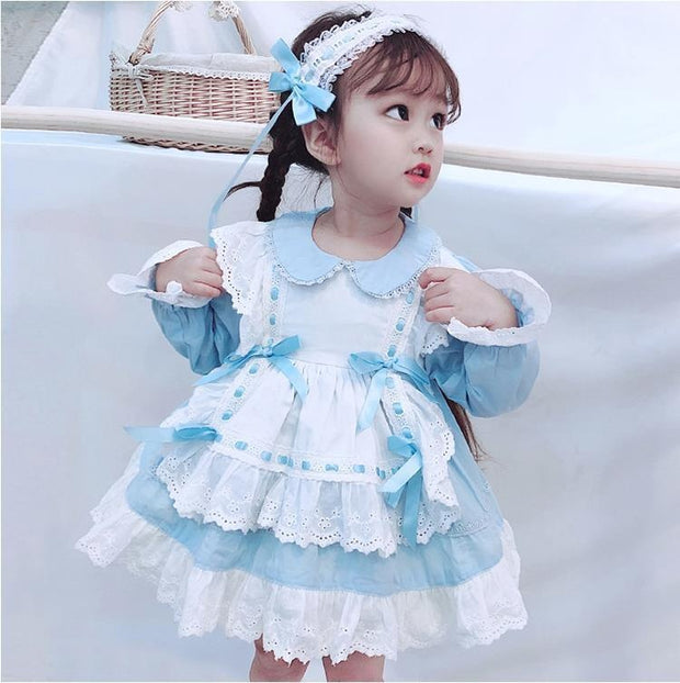 Baby Girl Spanish Princess Lolita Birthday Christening Boutique Party Dresses 1-7 Years - MomyMall Blue / 6-12 Months