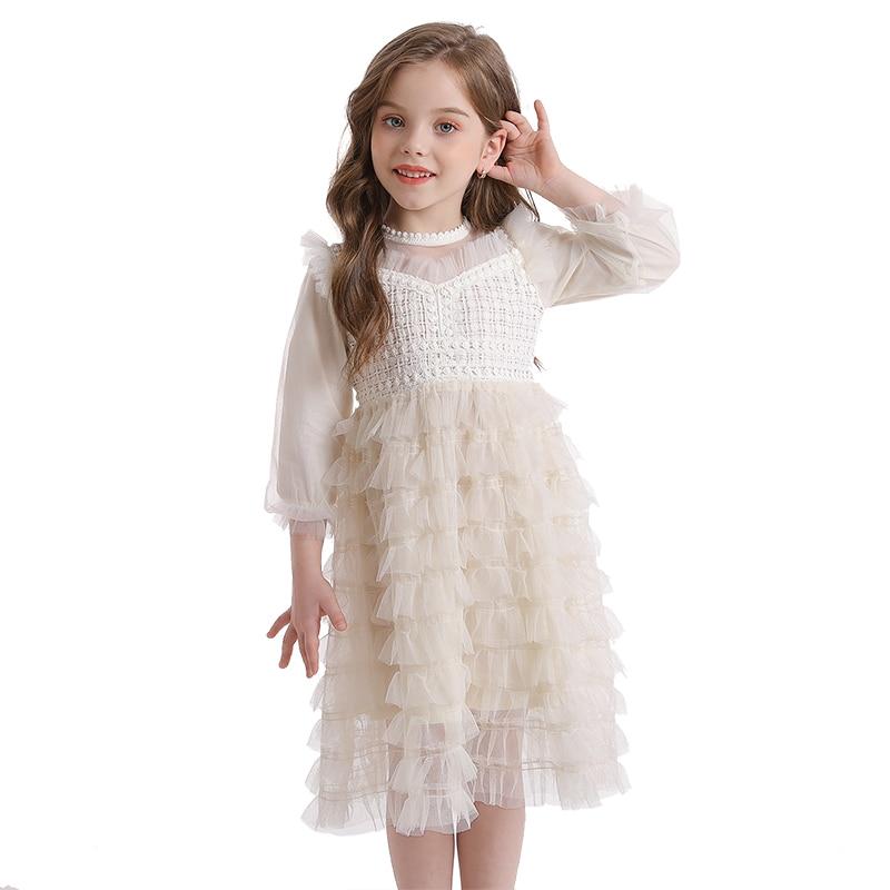 Girls Wedding Lace Long Sleeve Fairy Banquet Autumn Elegant Princess Dresses - MomyMall