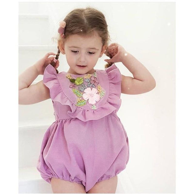 Baby Girls Long Sleeve Emboridery Flower Rompers Outfits Bodysuit - MomyMall