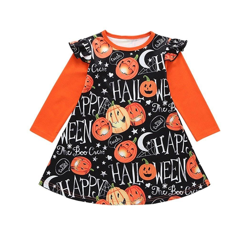 Girls Dress Long Sleeve Cartoon Halloween Print Costume 1-4 Years - MomyMall