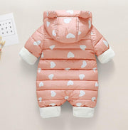 Newborn Infant Jumpsuit Warm Flannel Rompers Printed Hooded Outerwear - MomyMall