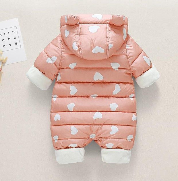 Newborn Infant Jumpsuit Warm Flannel Rompers Printed Hooded Outerwear - MomyMall