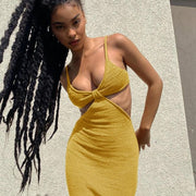 Cut Out Bodycon Maxi Dress - Backless Cut Out Dress - MomyMall YELLOW / S