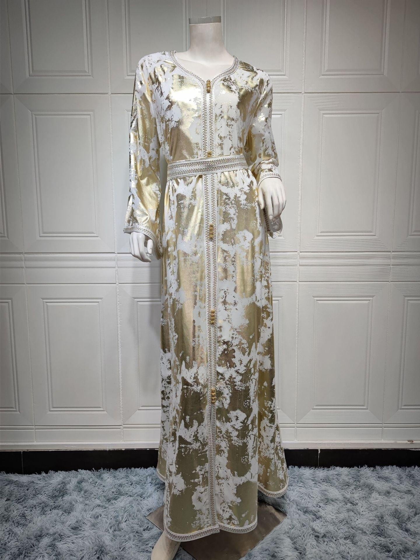 Moroccan Caftan White Golden - MomyMall