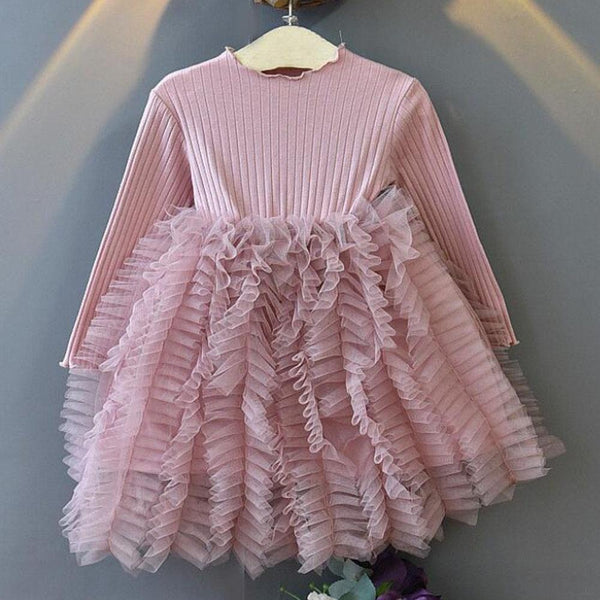 Toddler Girl Dress Solid Autumn Winter Princess Tutu Dresses 1-6 Years - MomyMall Pink / 1-2 Years