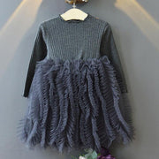 Toddler Girl Dress Solid Autumn Winter Princess Tutu Dresses 1-6 Years - MomyMall Gray / 1-2 Years