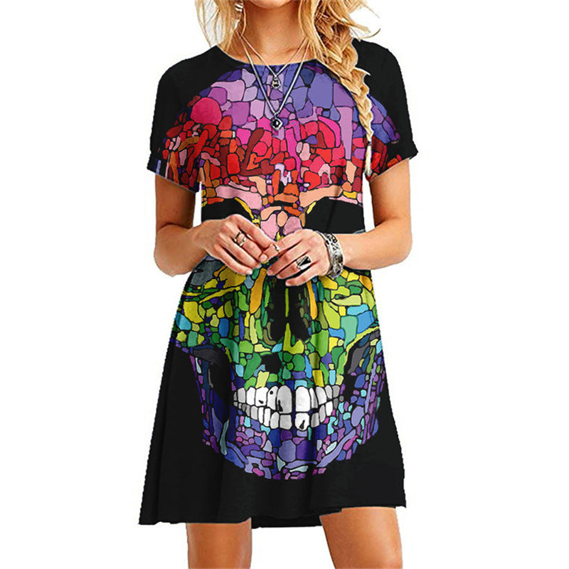 Halloween 3D Creative Print Skull Pattern Dress - MomyMall