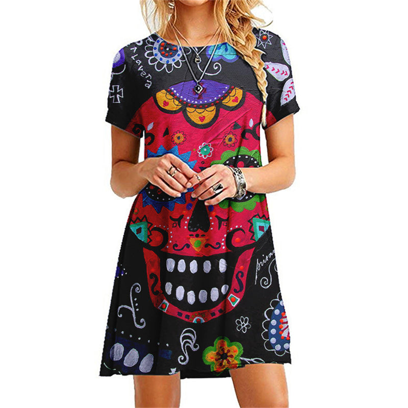 Halloween 3D Creative Print Skull Pattern Dress - MomyMall 12 / S