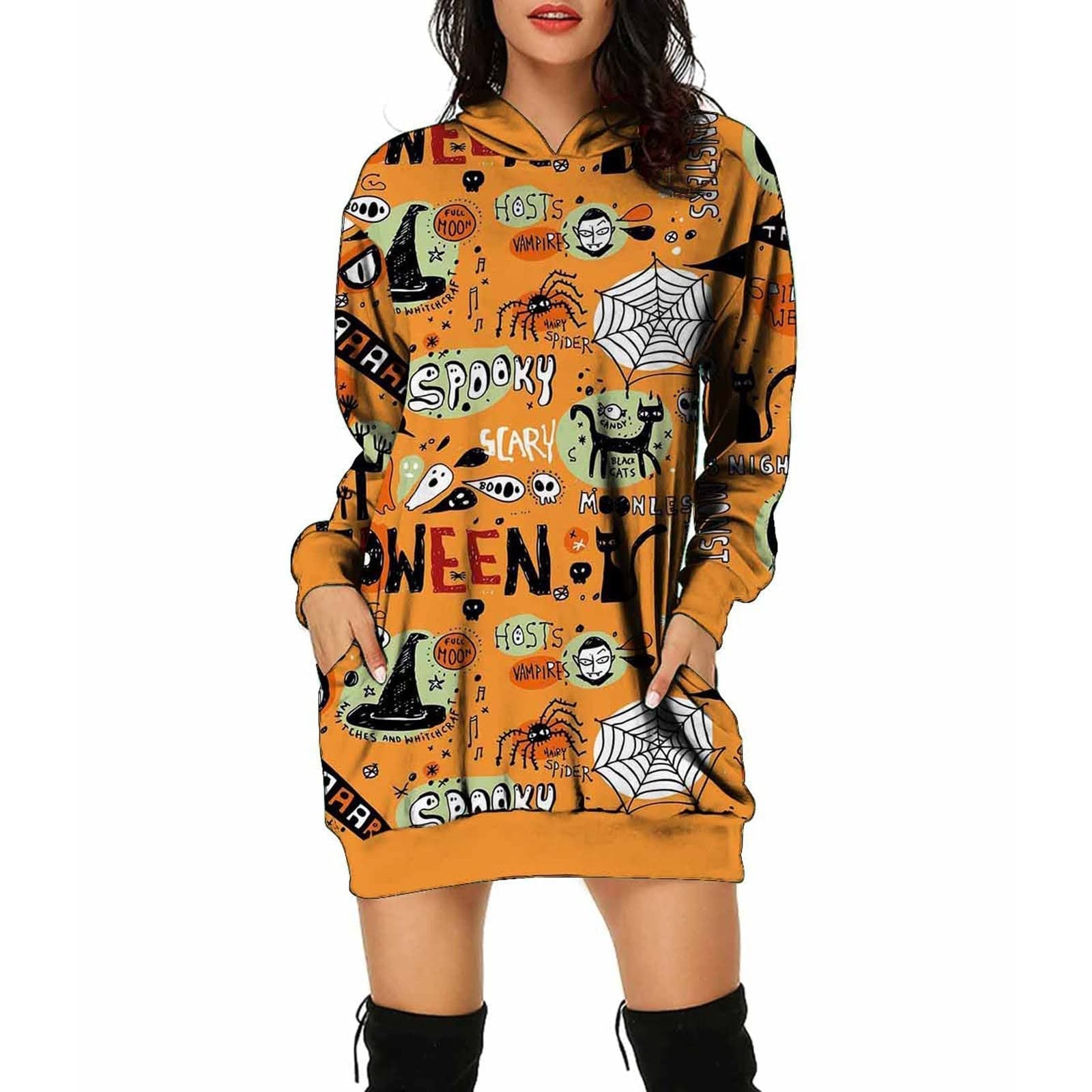 Halloween Graphic Drawstring Breathable Dress - MomyMall Yellow / S