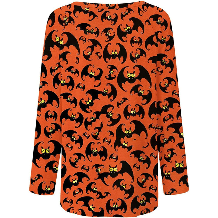 Long Sleeve Crew Neck Pumpkin Cat Printed T Shirt - MomyMall