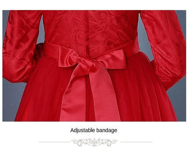 Exquisite Red Long Sleeves Flower little Girl Cheongsam Dress - MomyMall