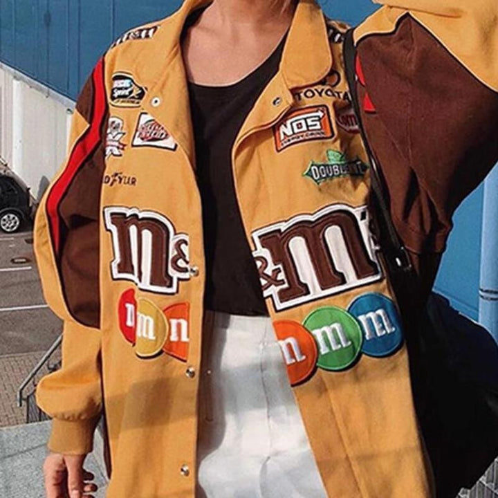 Oversized Embroidered M&M Vintage Jacket - MomyMall BROWN / S
