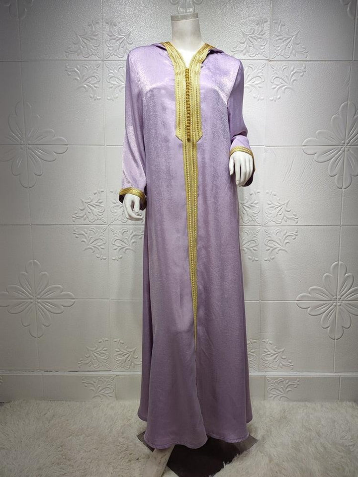 Moroccan Kaftan Hooded Robe - MomyMall Purple abaya / S
