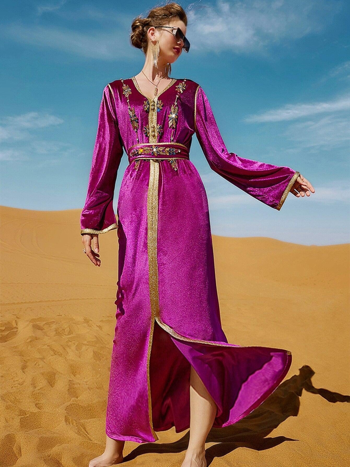 Morocco Caftan V Neck Long - MomyMall