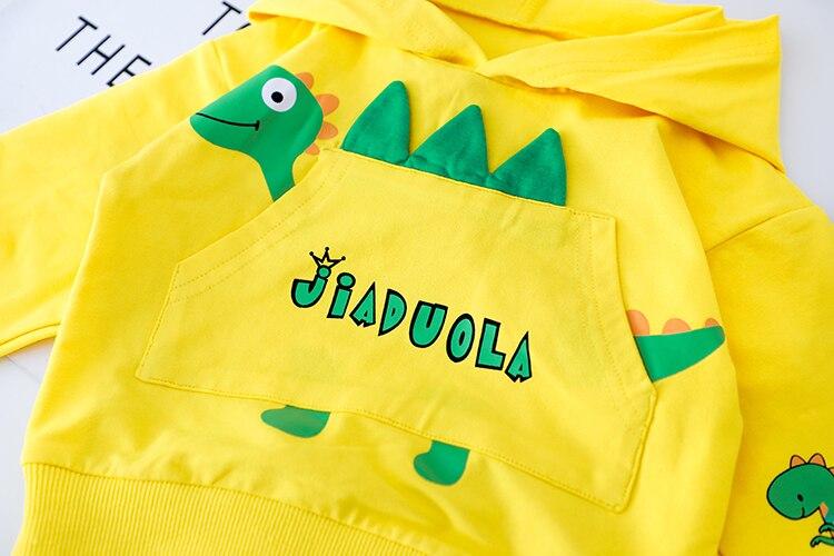 Cute Dinosaur Boys Hooded Fall Outfits 3 Colors 2 Pcs Sets - MomyMall