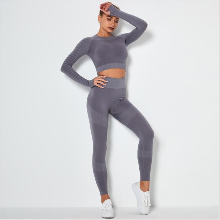 Ensemble haut court sans couture à manches longues et leggings de fitness