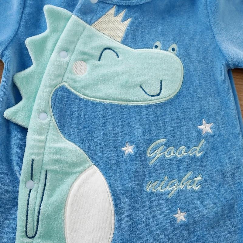 Autumn Baby Dinosaur Fleece Jumpsuit Cute Baby Rompers - MomyMall