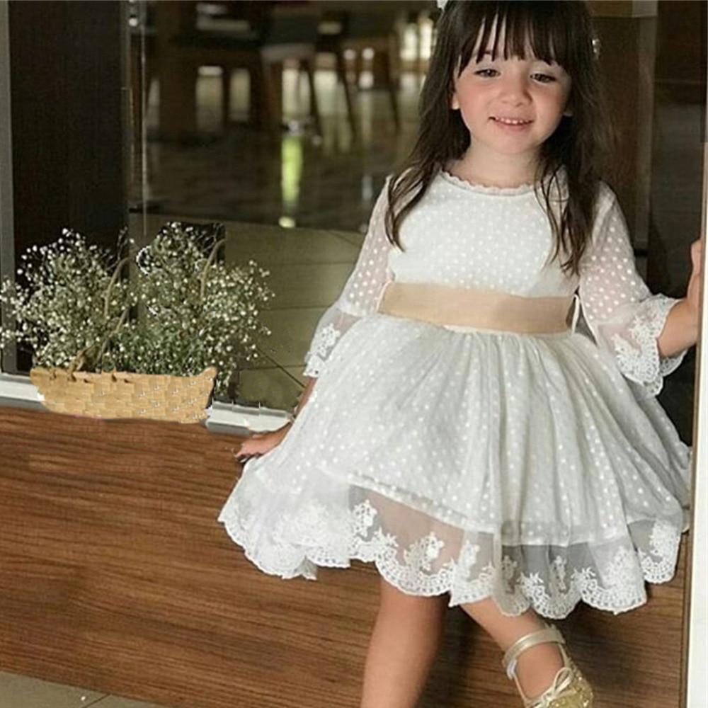 Baby Girls Bridesmaid White Fashion Party Lace Bow Dresses 0-5Y - MomyMall