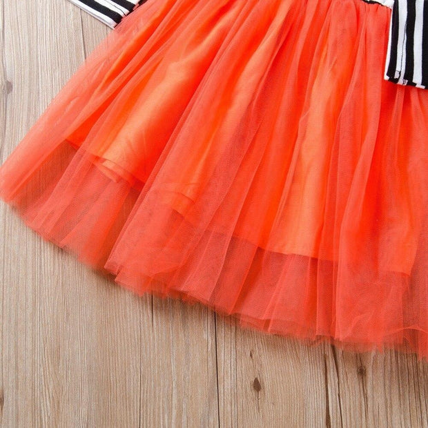 Girl Kids Winter Dress Cotton Boutique Halloween Pumpkin Tulle Dress - MomyMall