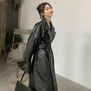 Oversized Belted Faux Leather Trench Coat - Plus Size Trench Coat