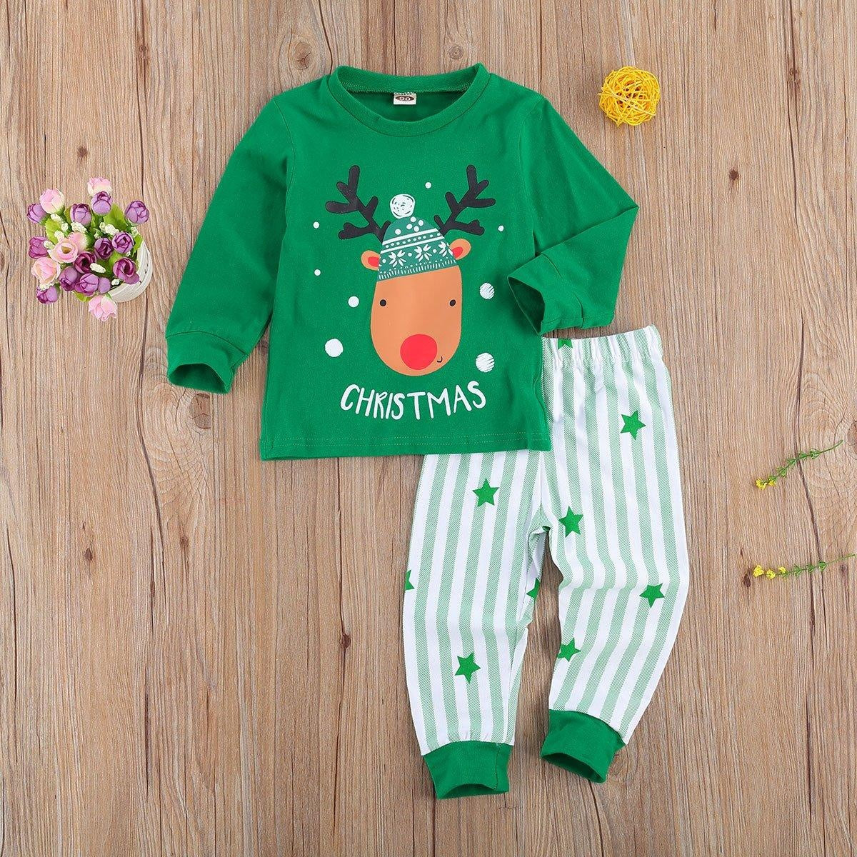 Kid Christmas Pajamas Set Santa Claus Long Sleeve Pullovers Pajamas - MomyMall