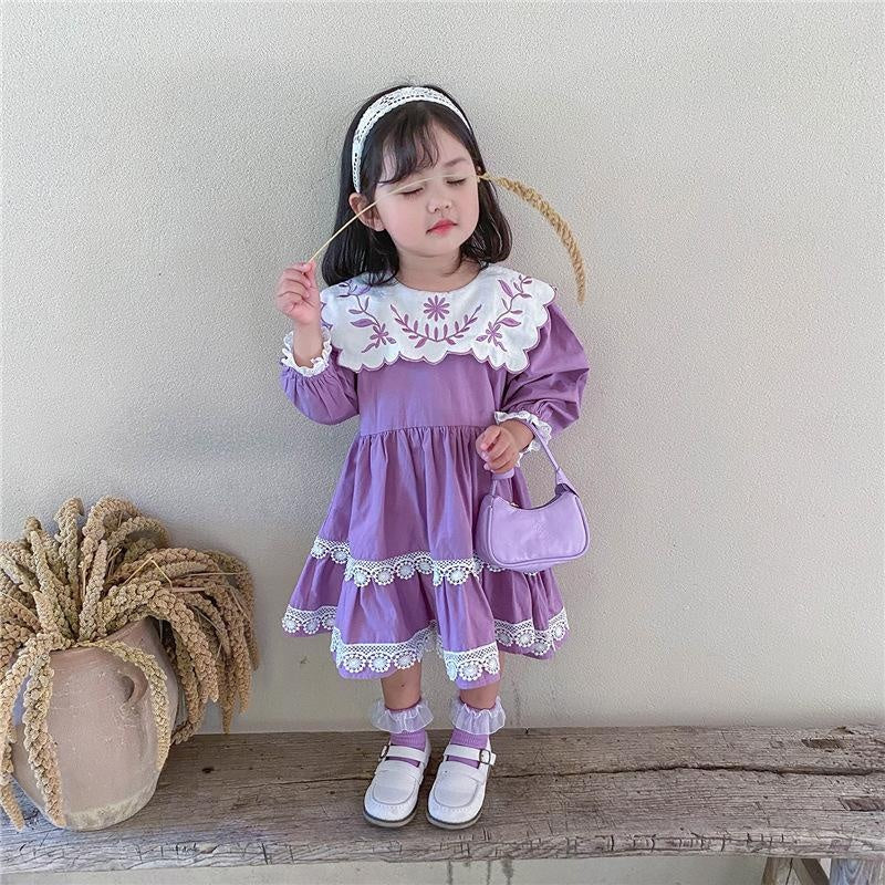 New Arrival Girls Long Sleeve Floral Collar Lolita Dresses - MomyMall