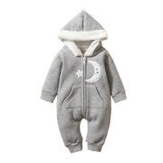 Baby Girls Winter Warm Jumpsuit Thick Romper Outfits Soft Zipper Pockets - MomyMall Gray / 0-3M
